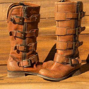 Distressed Cognac Straps and Zipper Boot by Corral 10